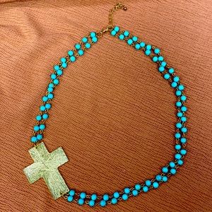 Turquoise and gold cross necklace!